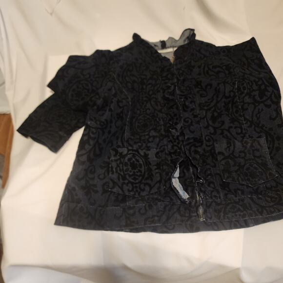 Tantrum Black Brocade Ruffled Front Denim Zipper Jacket XL-Statement piece - Picture 8 of 10